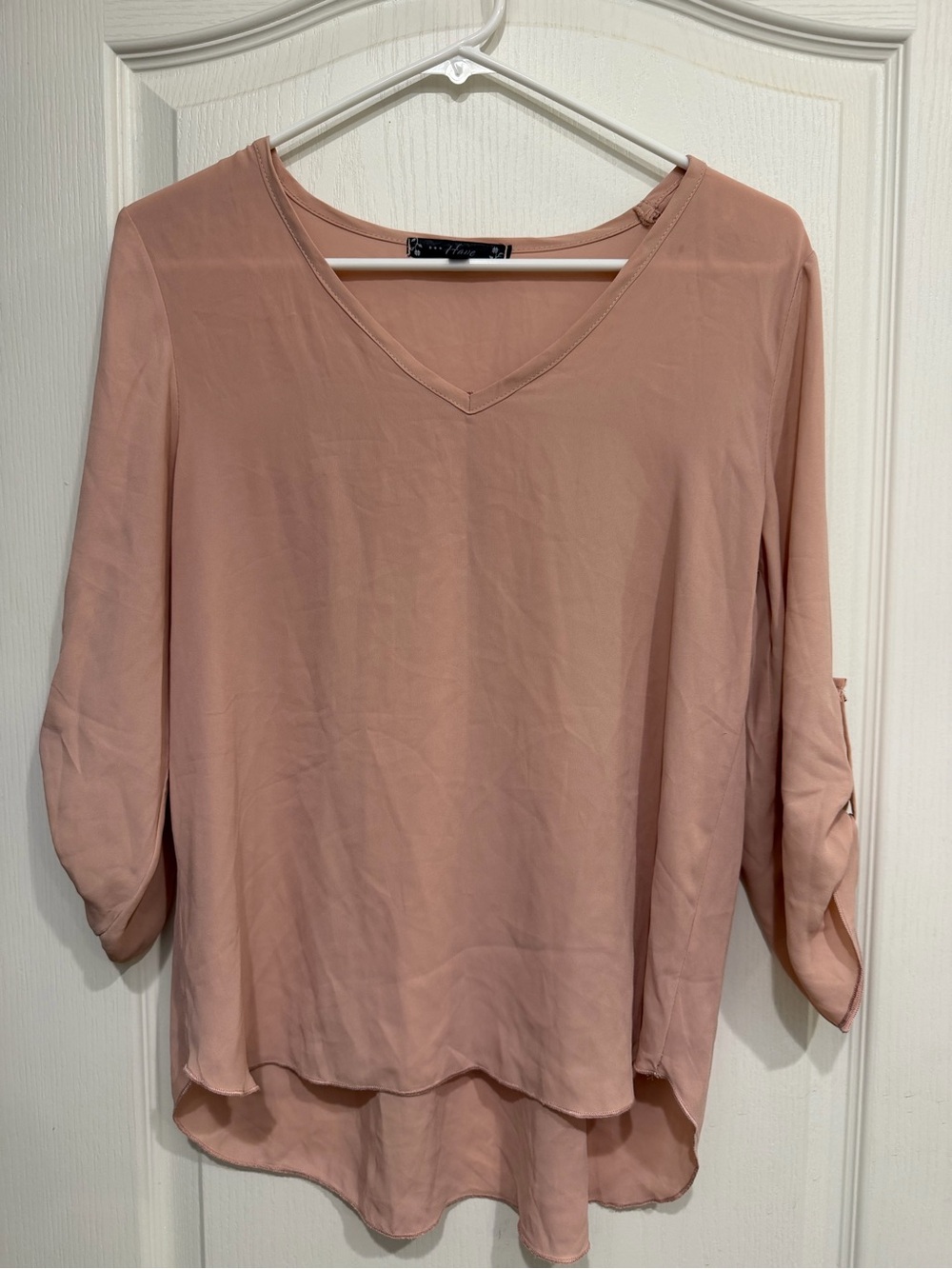 Have Dusty Rose V-Neck Roll-Sleeve Blouse
